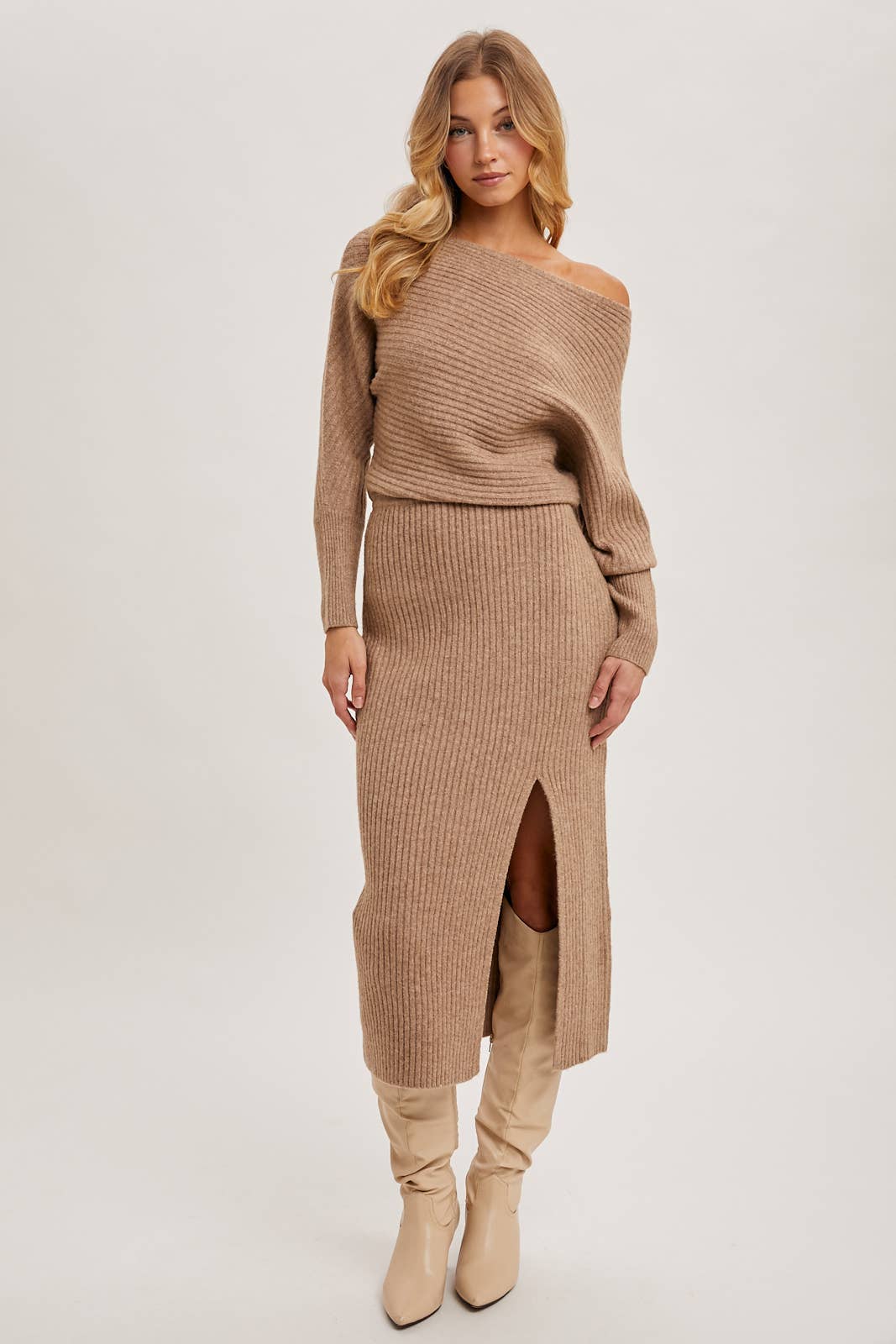 CAL JUNE The Riviera Knit Midi Dress in Latte