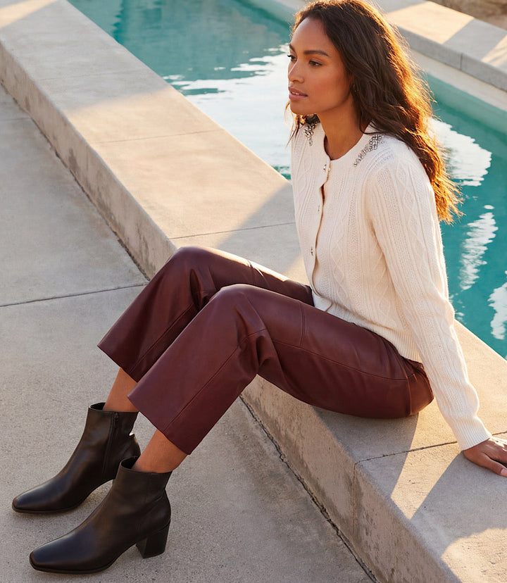 Faux Leather Pull On Ankle Pants