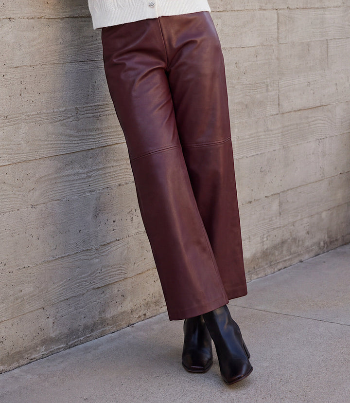 Faux Leather Pull On Ankle Pants