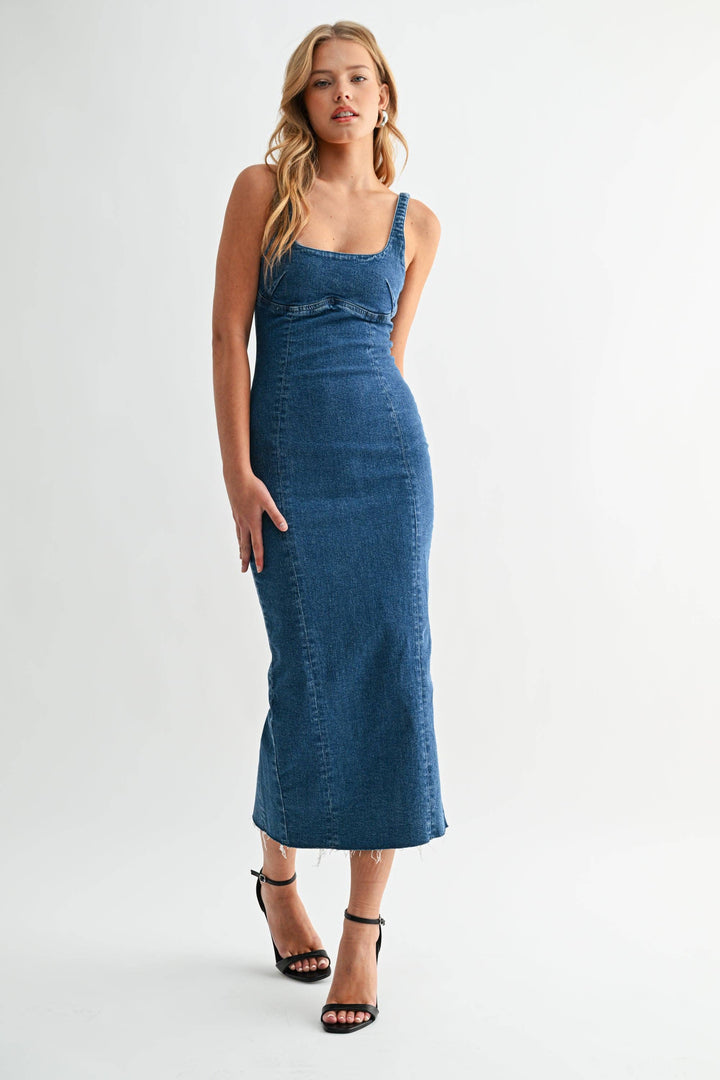 denim midi dress for women