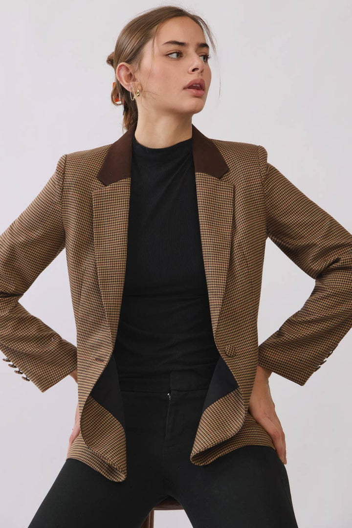 Plaid Contrast Collar Blazer — Rosamund