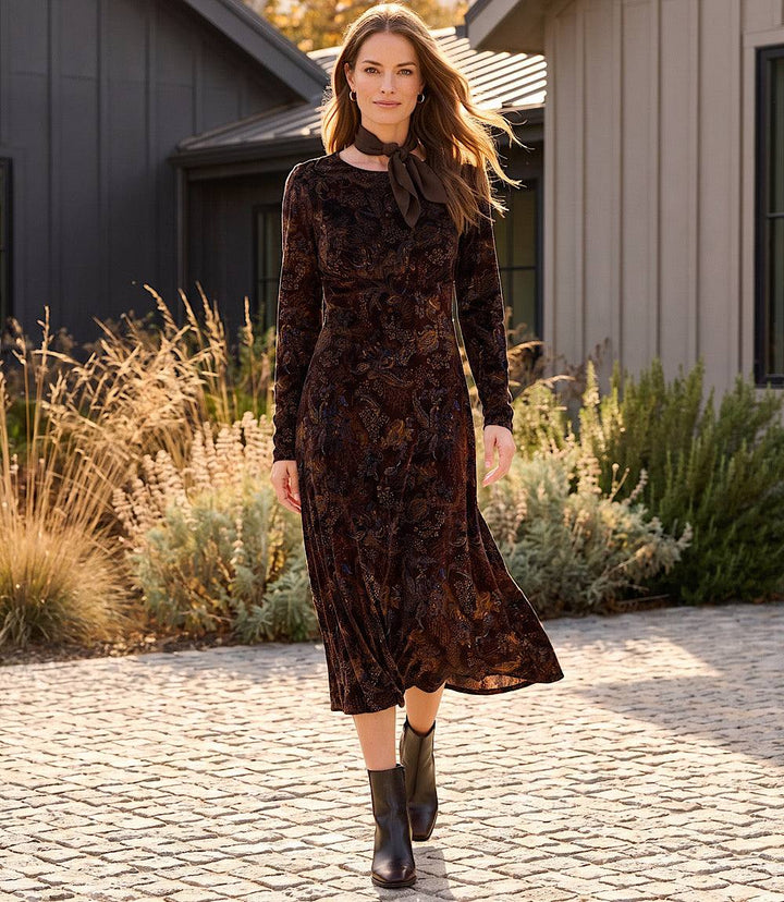 Long Sleeve Velvet Burnout Midi Dress