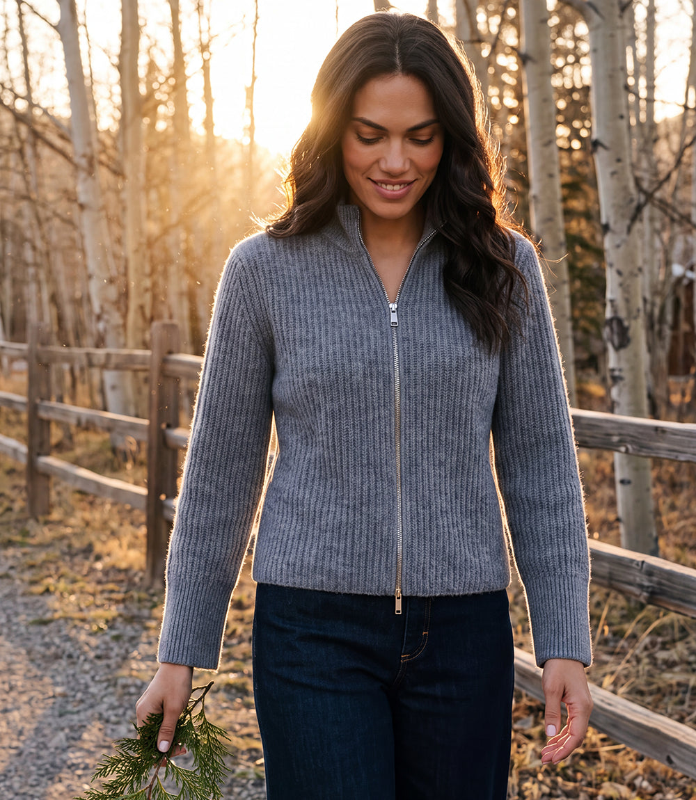 Mockneck Two-Way Zip Sweater