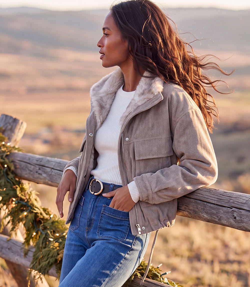 Faux Fur Trim Bomber Jacket