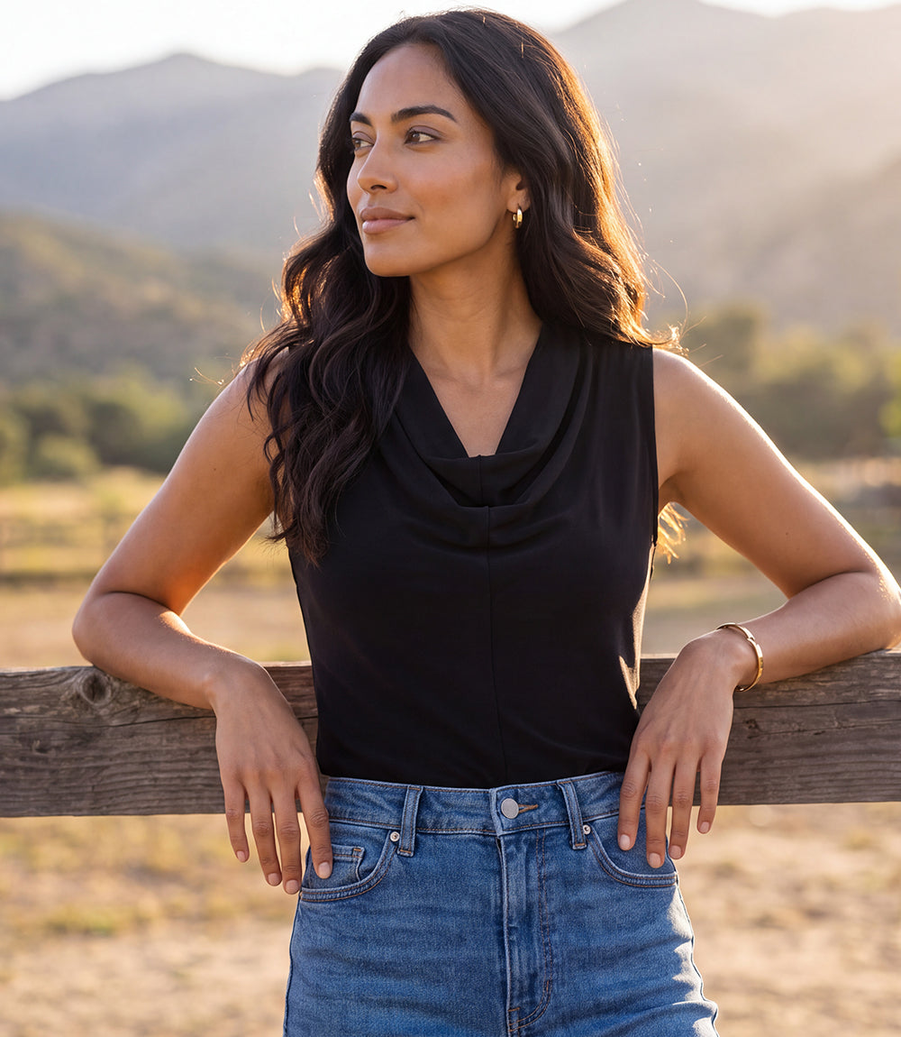 Sleeveless Drape Front Top