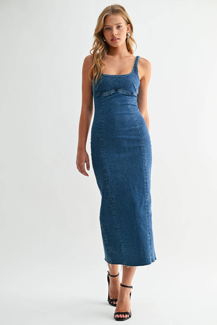 denim midi dress for women