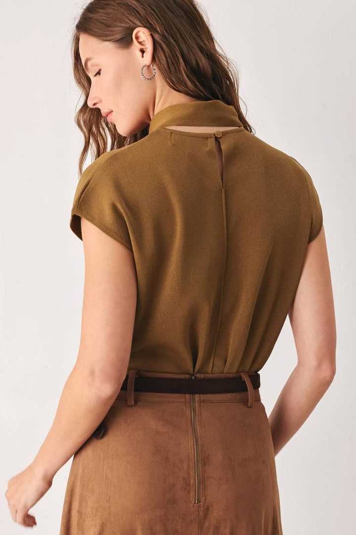 Tie-Neck Cap Sleeve Sweater — Hyacinth