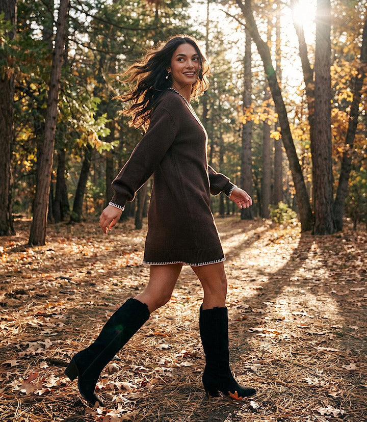 Varsity V-Neck Sweater Dress