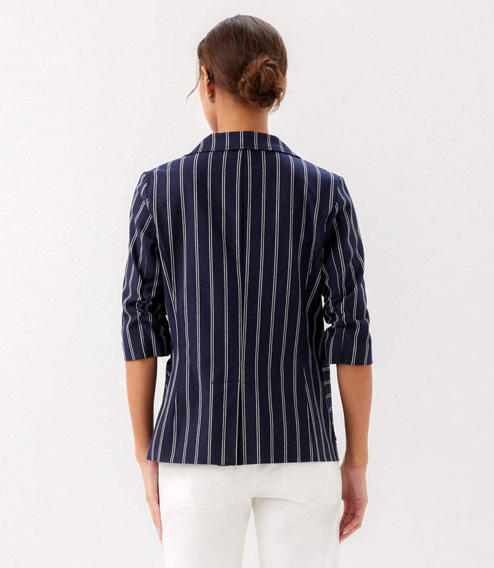 Stripe Ruched Sleeve Jacket