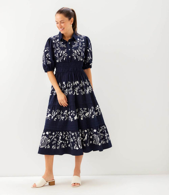 Puff Sleeve Embroidered Dress