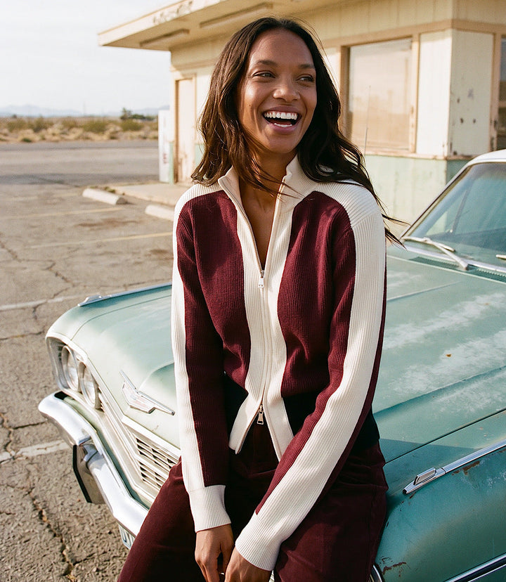 Colorblock Zip-Up Cardigan Sweater
