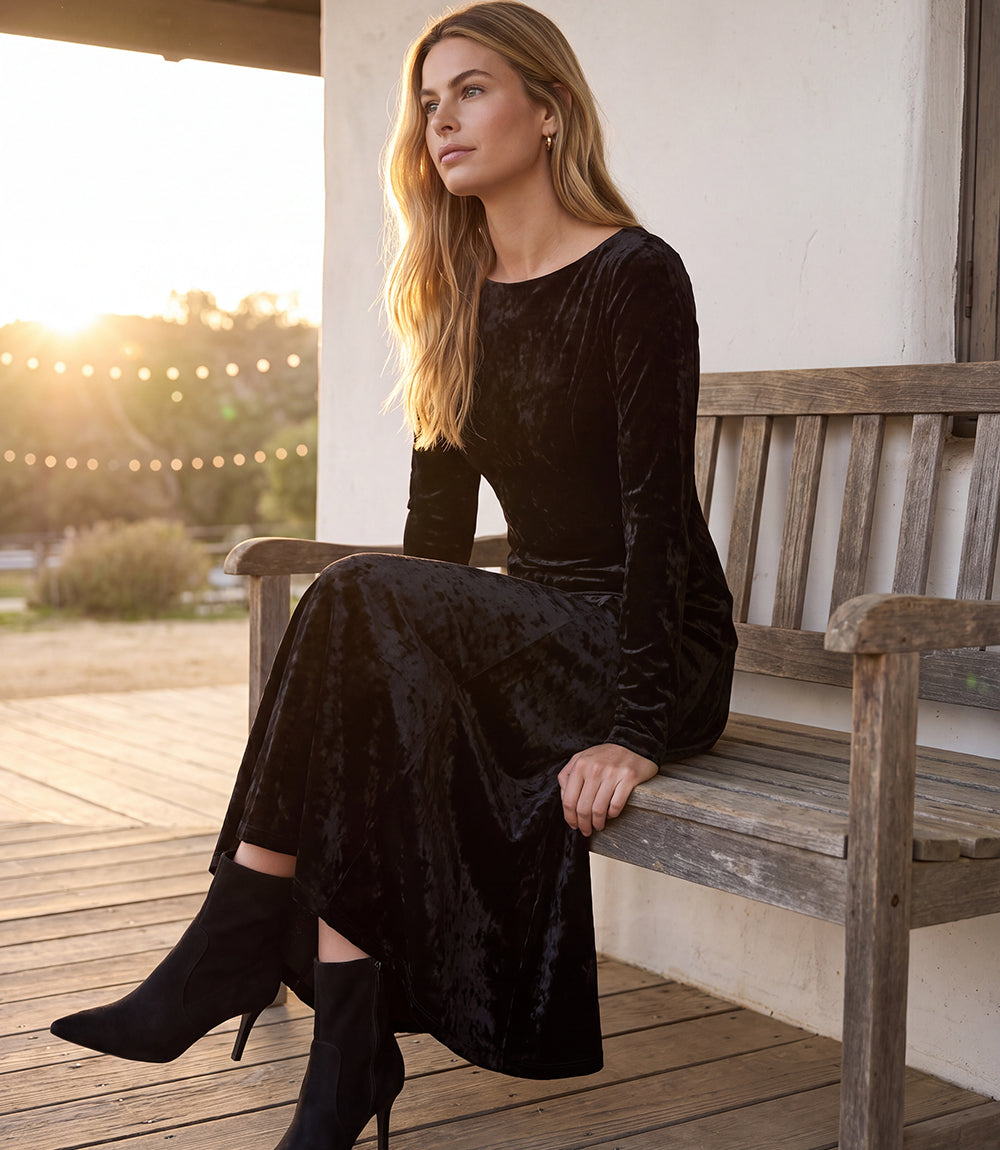 Kate Long Sleeve Velvet Midi Dress