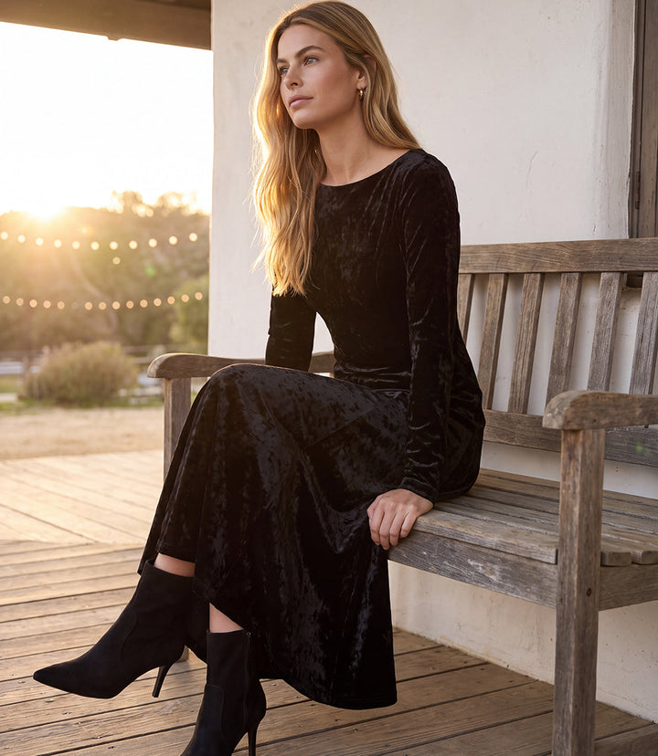 Kate Long Sleeve Velvet Midi Dress