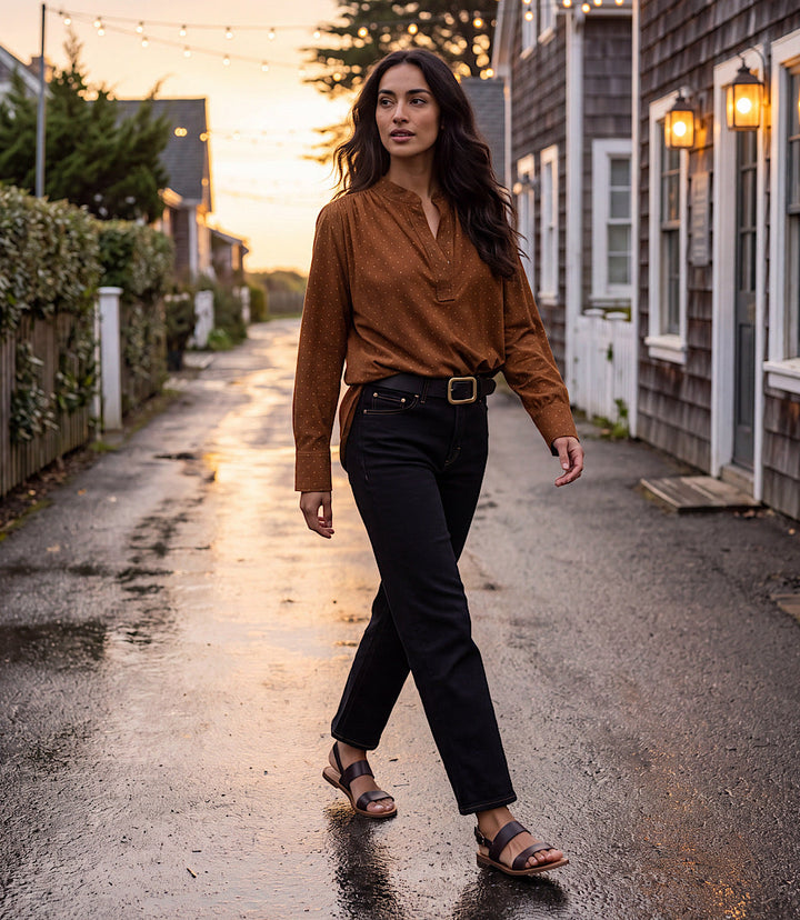 Faux Suede Embellished Half-Placket Shirt