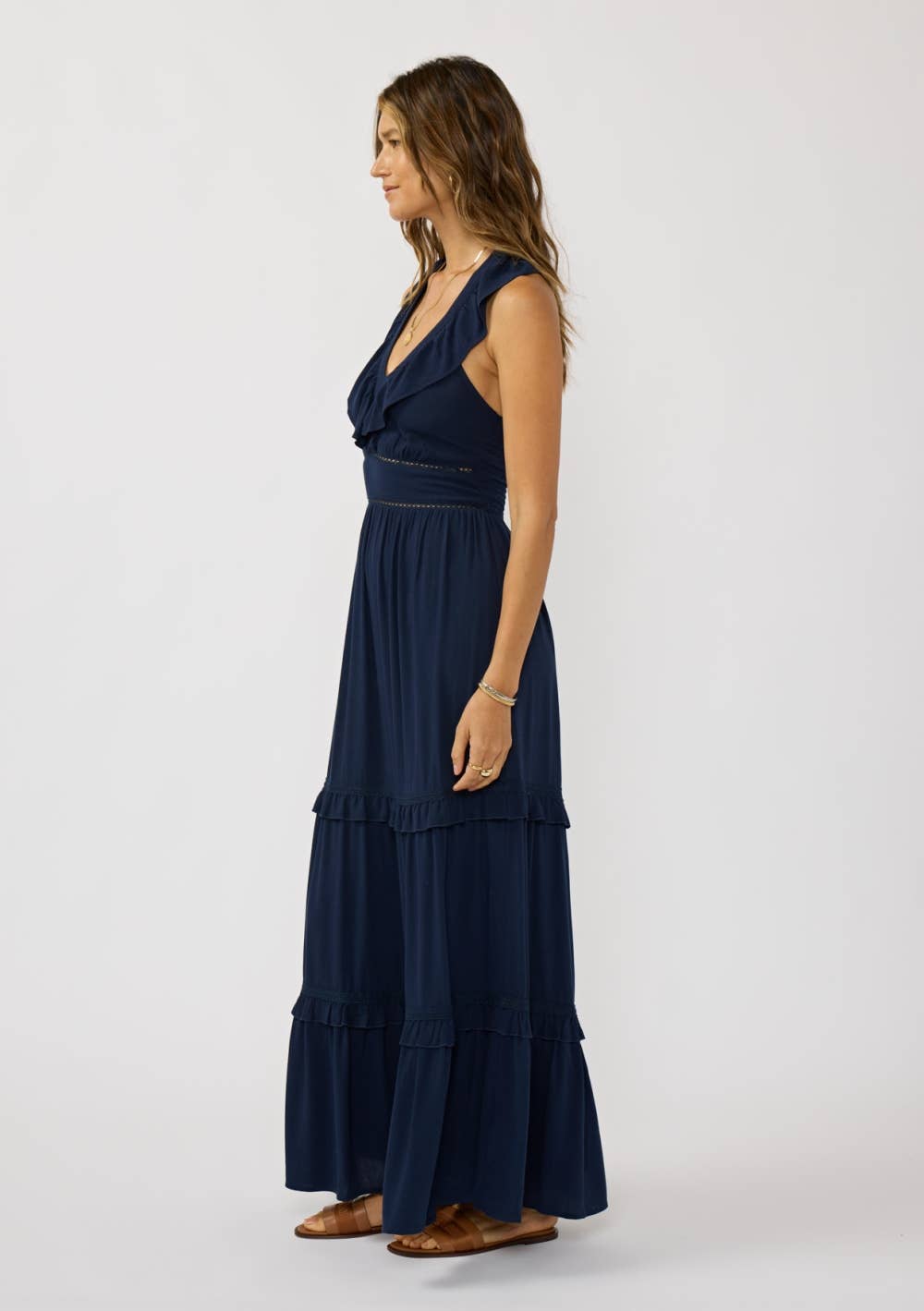 navy tiered ruffle maxi dress for women