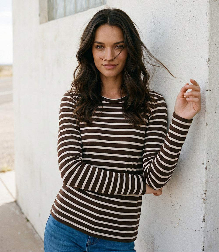 Stripe Long Sleeve Crewneck Top