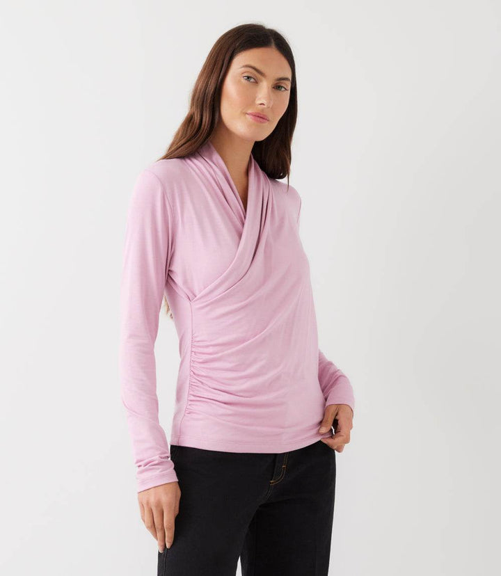 Long Sleeve Crossover Side-Shirred Top