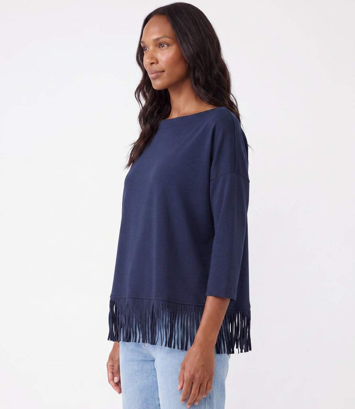3/4 Sleeve Fringe Boatneck Top