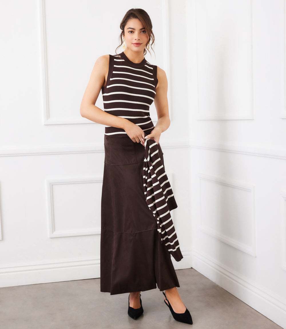 Tiered Faux Suede Midi Skirt