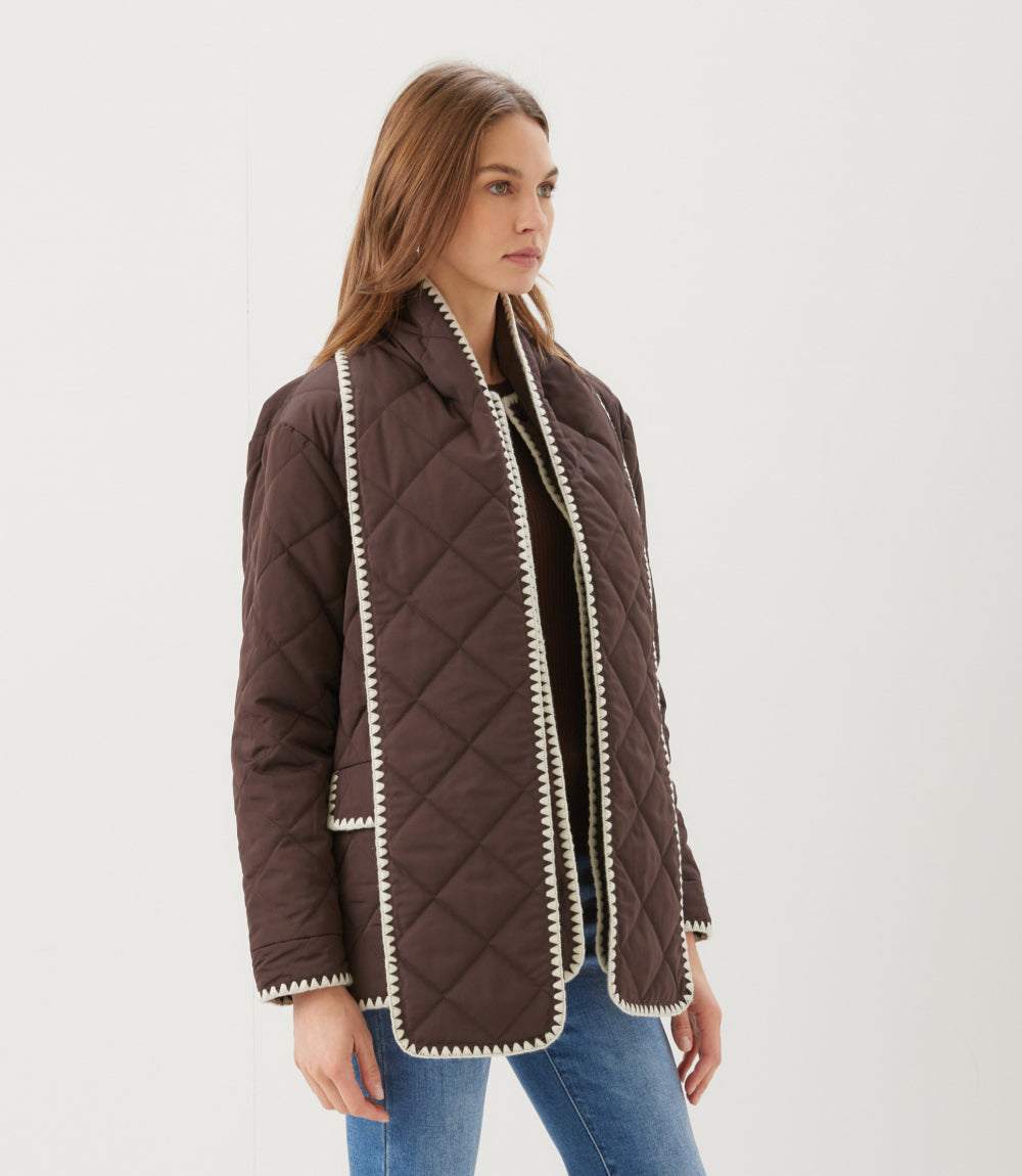 Edge Stitch Quilted Scarf Jacket