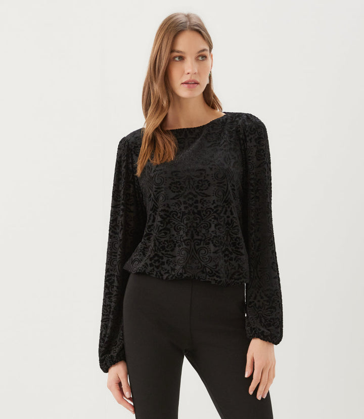 Blouson Sleeve Velvet Burnout Boatneck Top