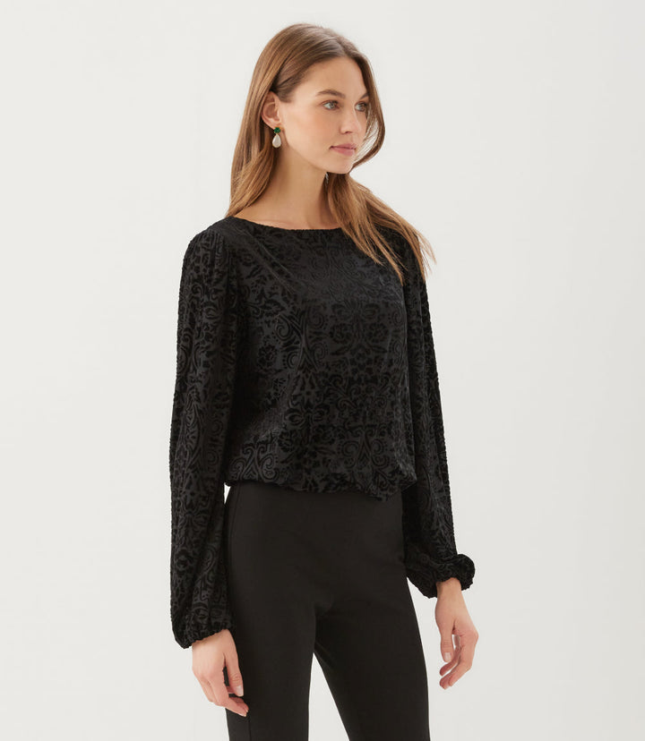 Blouson Sleeve Velvet Burnout Boatneck Top