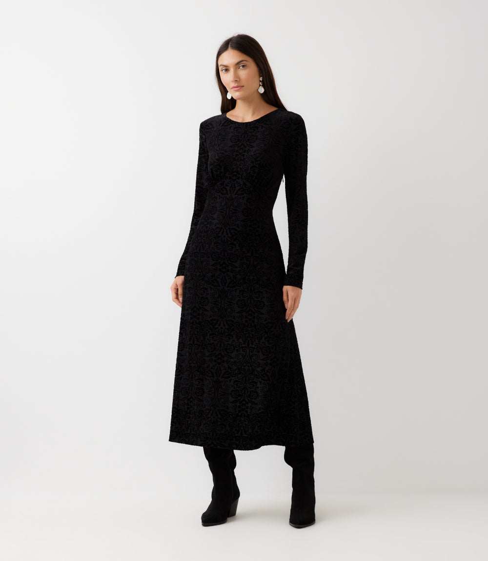 Long Sleeve Velvet Burnout Midi Dress