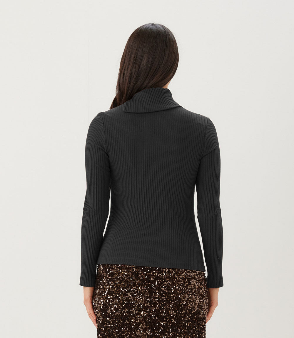 Wide Ribbed Long Sleeve Split Neck Top