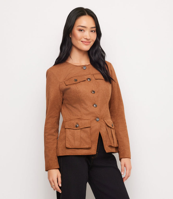 Faux Suede Cargo Jacket