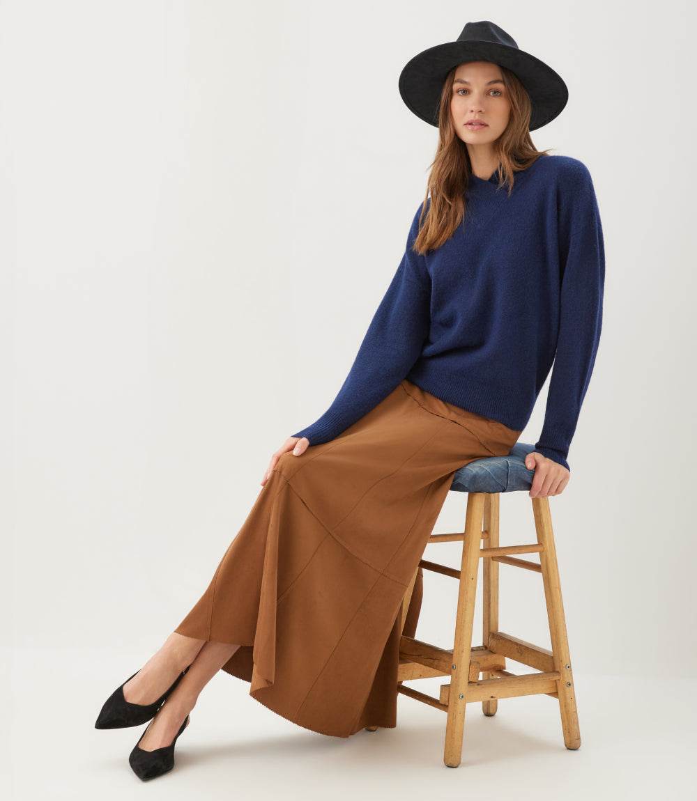 Tiered Faux Suede Midi Skirt