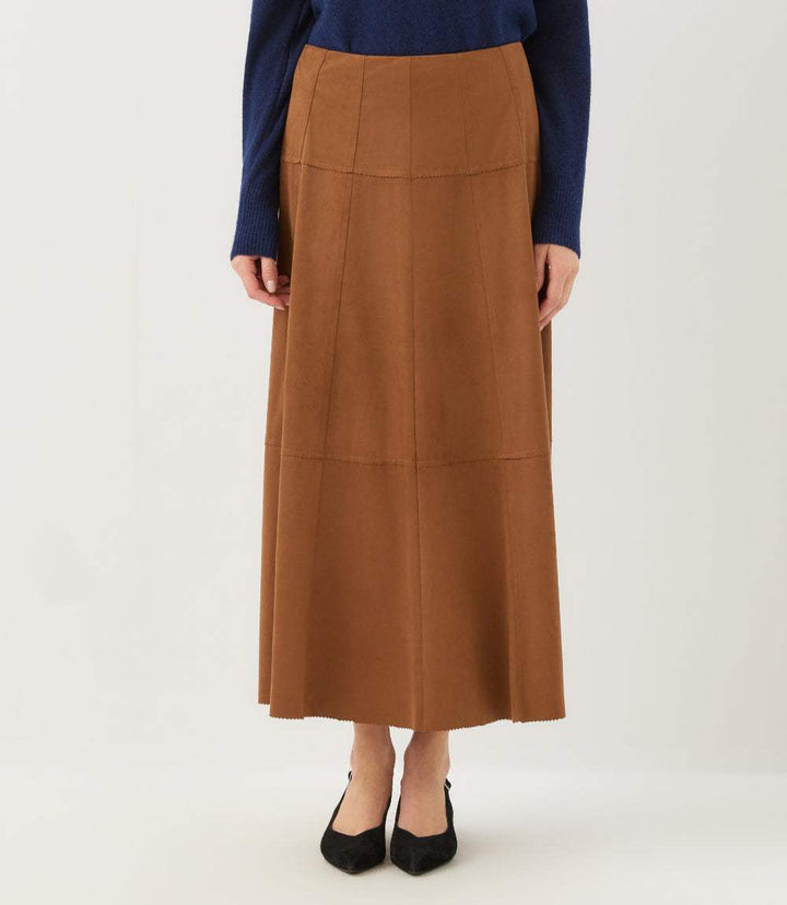 Tiered Faux Suede Midi Skirt