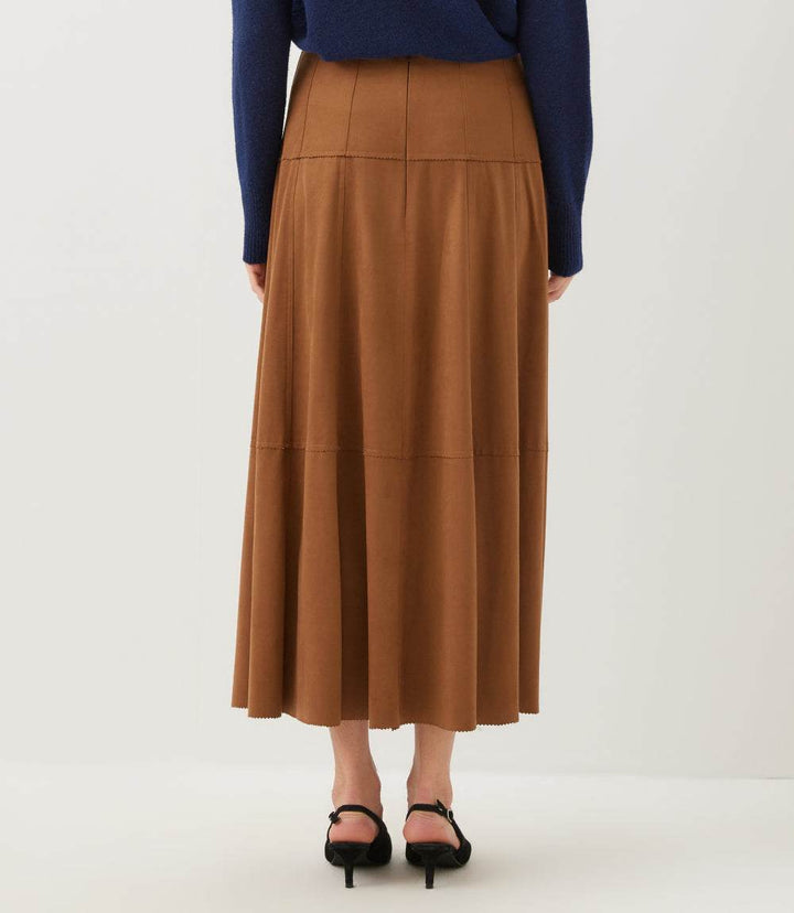 Tiered Faux Suede Midi Skirt