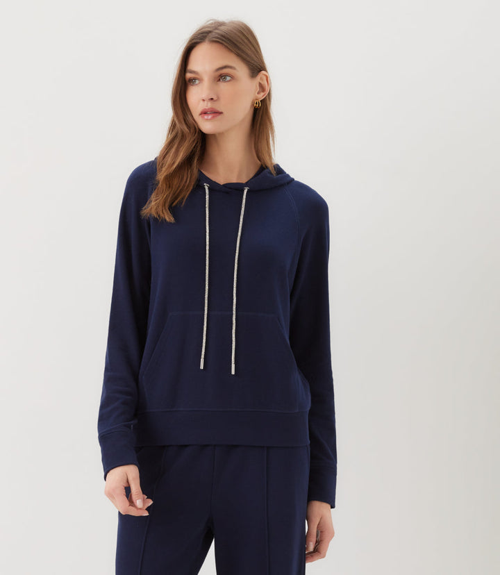 Rhinestone Drawstring Hoodie Sweatshirt