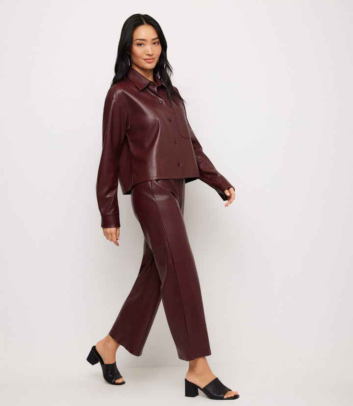 Faux Leather Pull On Ankle Pants