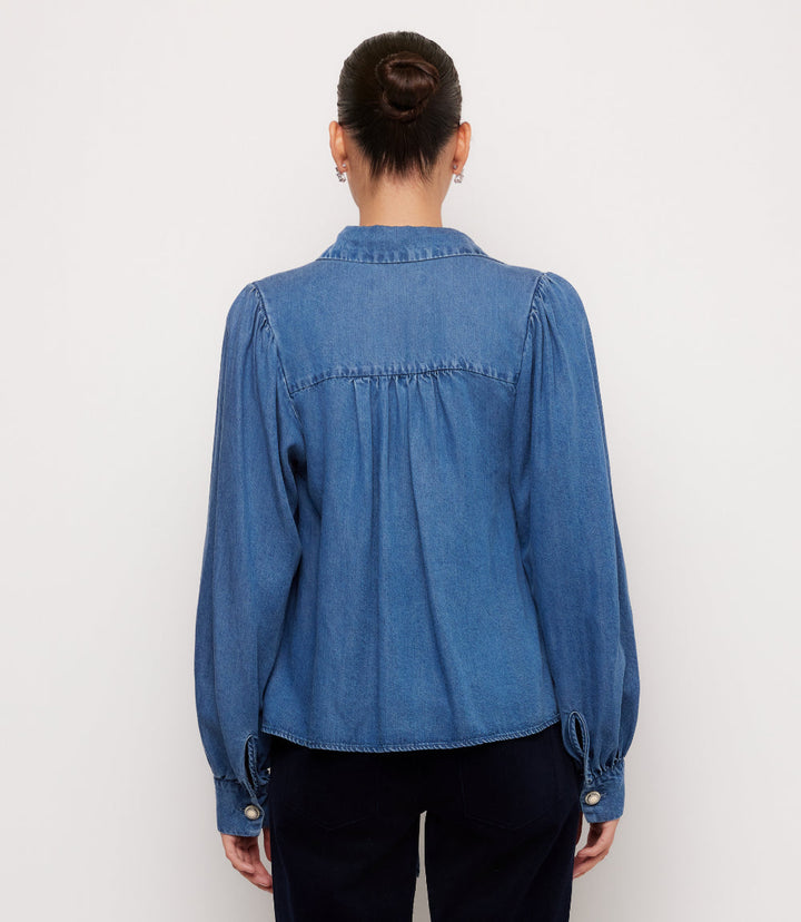 Denim Long Sleeve Tie-Front Top