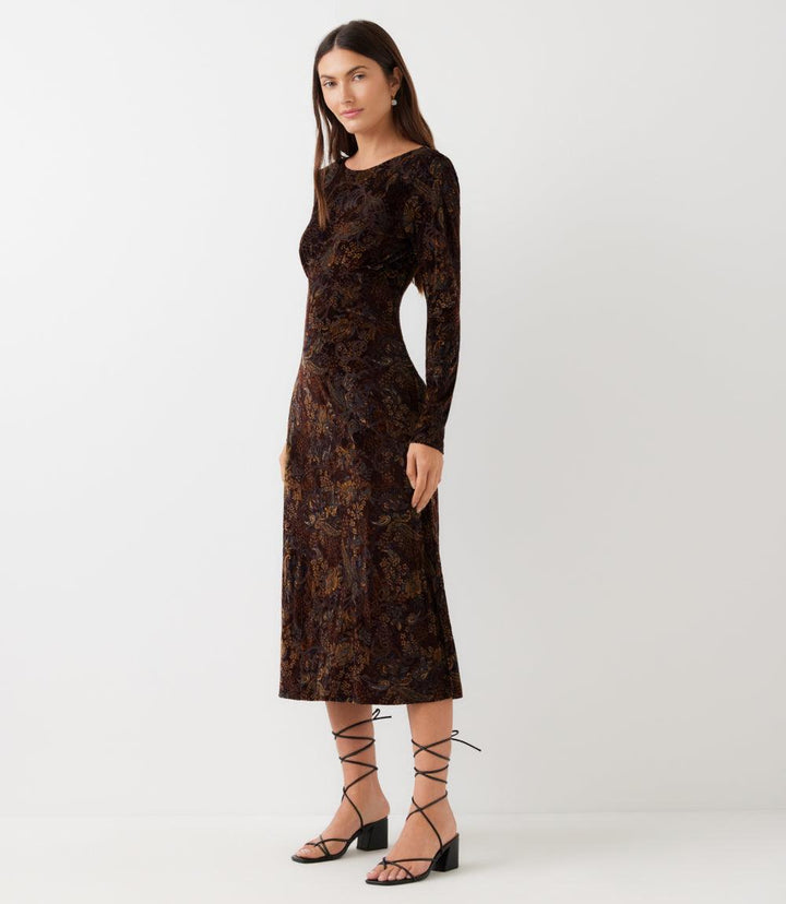 Long Sleeve Velvet Burnout Midi Dress