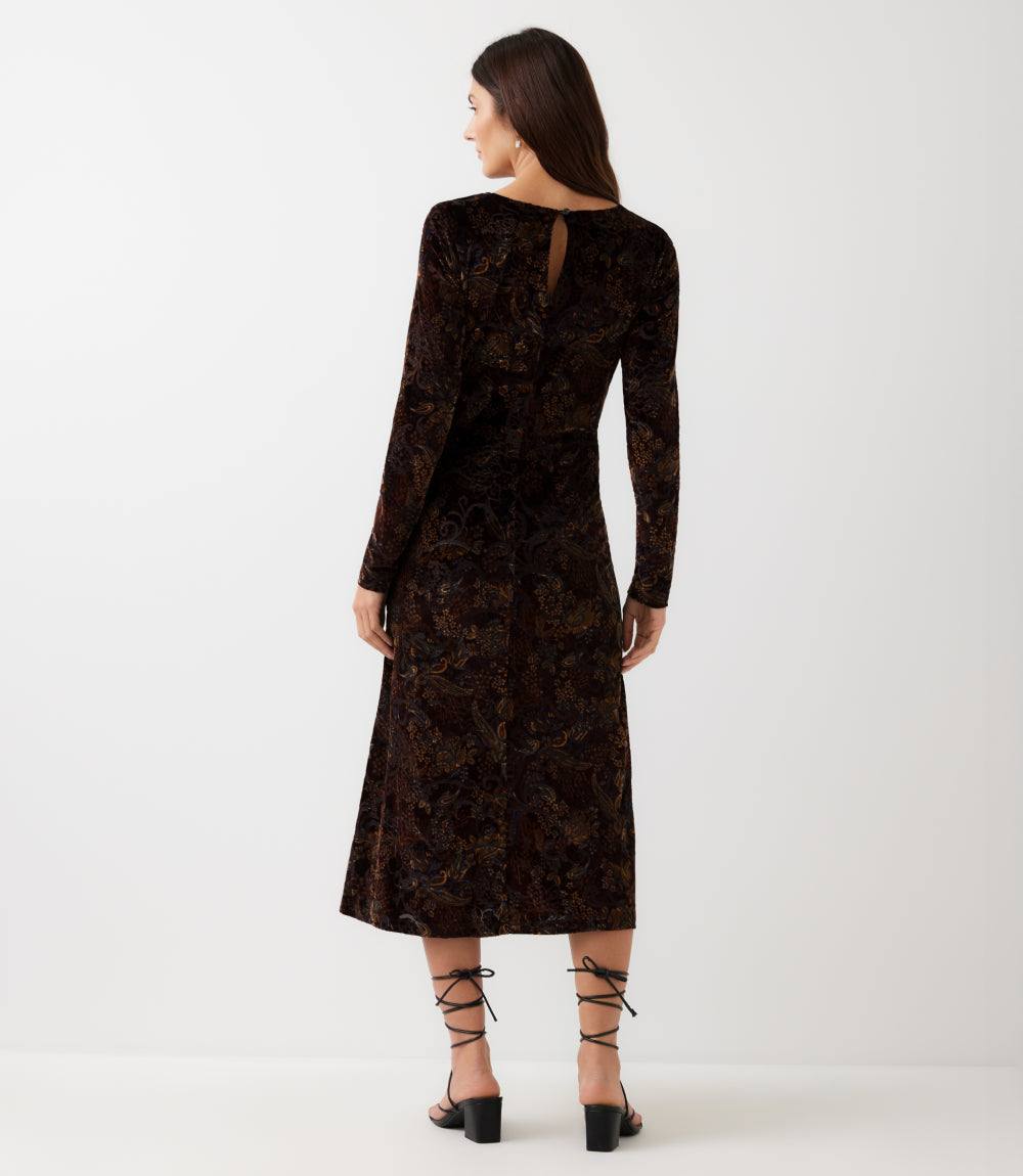 Long Sleeve Velvet Burnout Midi Dress