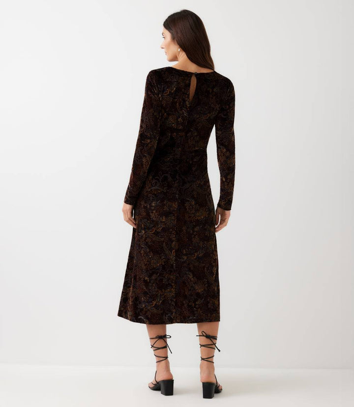 Long Sleeve Velvet Burnout Midi Dress