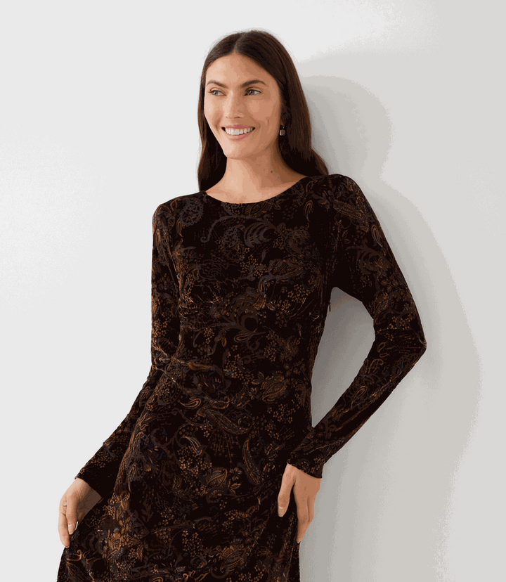 Long Sleeve Velvet Burnout Midi Dress