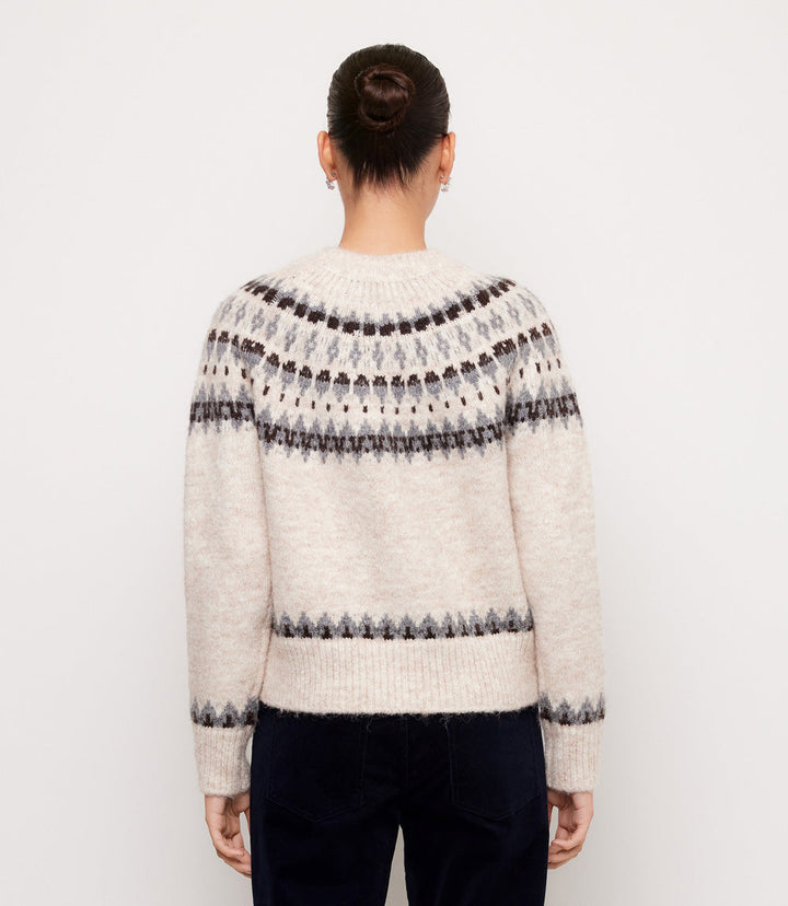 Jacquard Crewneck Cardigan Sweater