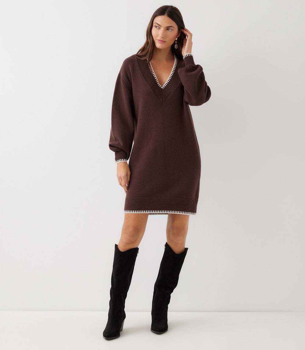 Varsity V-Neck Sweater Dress