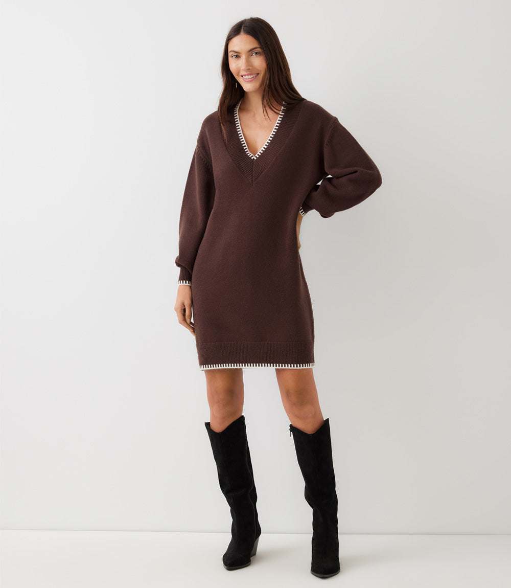 Varsity V-Neck Sweater Dress