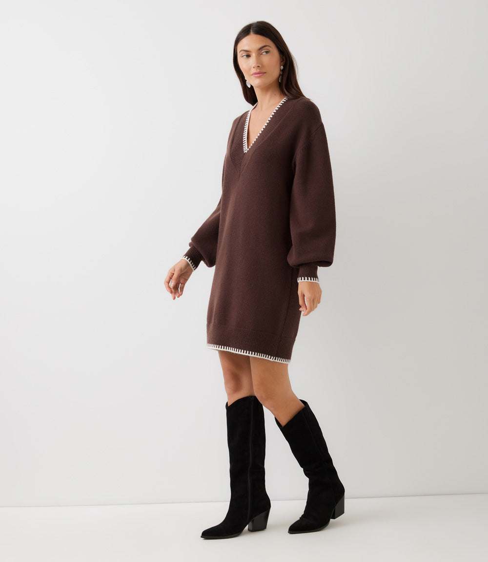 Varsity V-Neck Sweater Dress