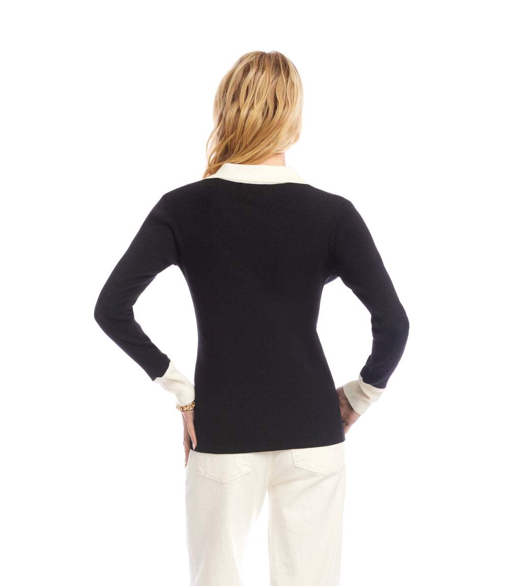 Contrast Ribbed Polo Sweater