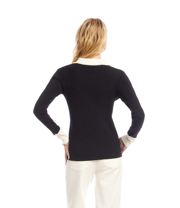 Contrast Ribbed Polo Sweater