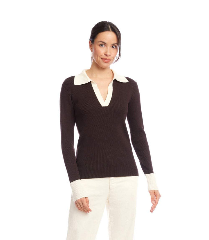 Contrast Ribbed Polo Sweater
