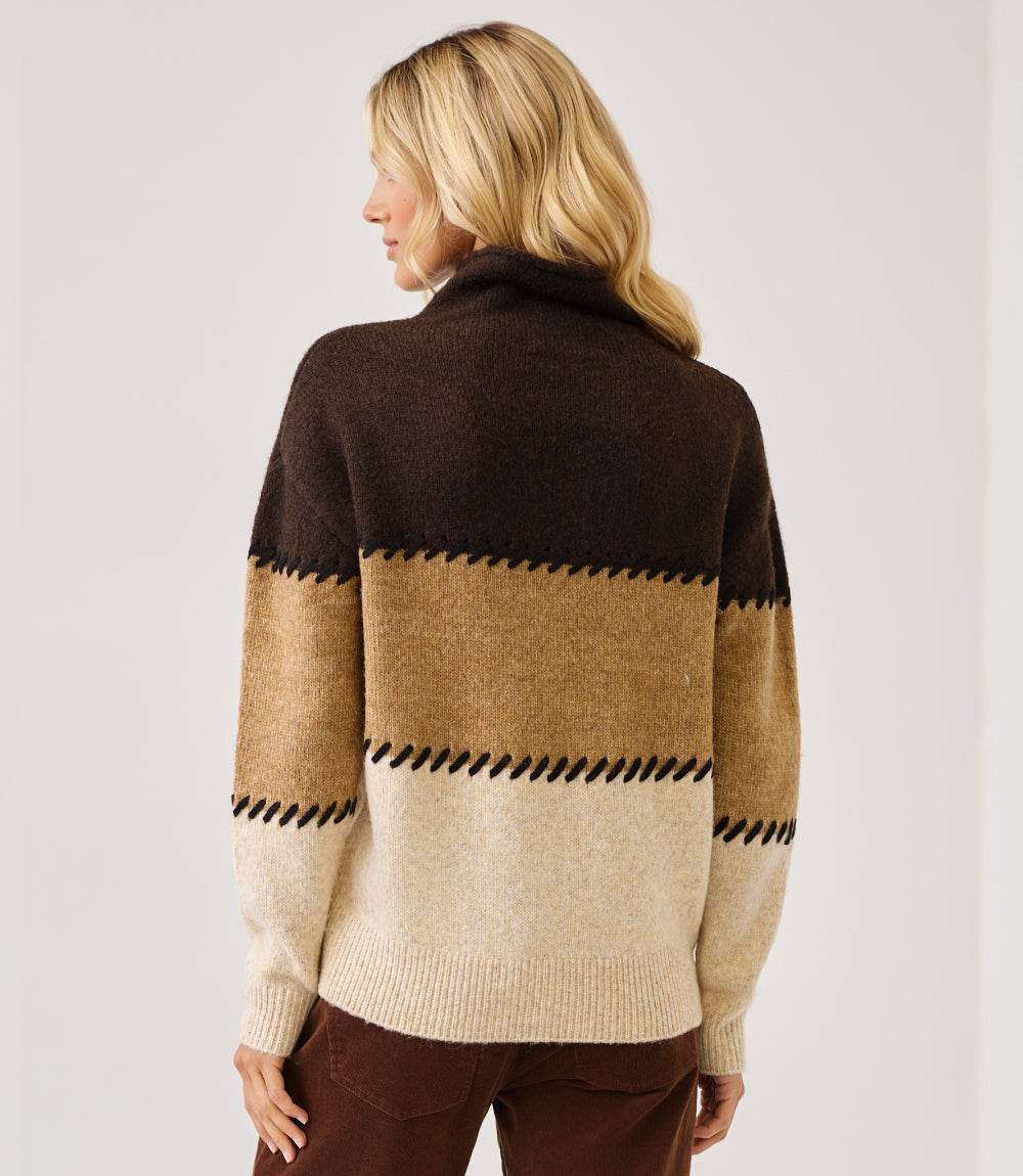 Contrast Stitch Mock Neck Colorblock Sweater