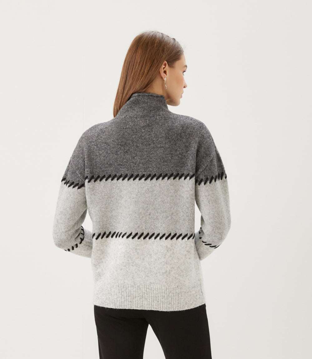 Contrast Stitch Mock Neck Colorblock Sweater