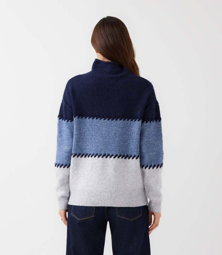 Contrast Stitch Mock Neck Colorblock Sweater