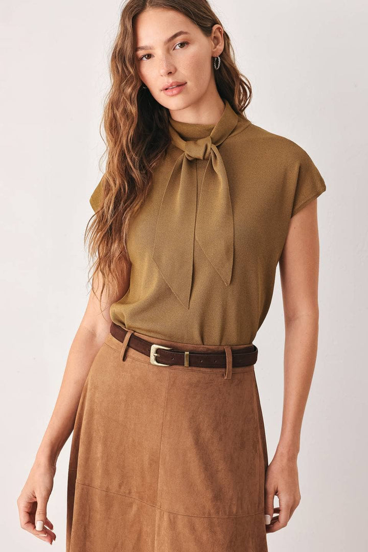 Tie-Neck Cap Sleeve Sweater — Hyacinth